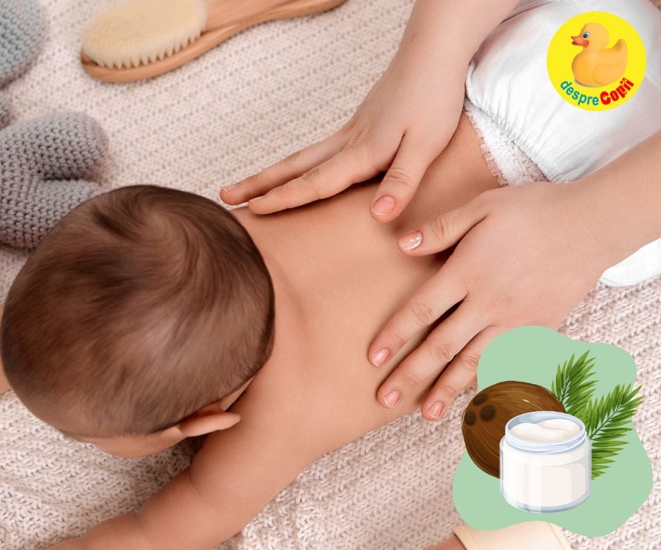 Uleiul de cocos ca lotiune de corp si masaj pentru bebelusi - 5 beneficii pentru pielea fina a bebelusului