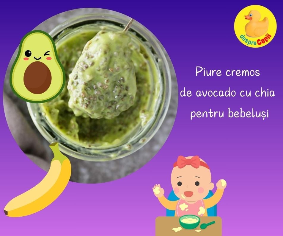 Piure cremos de avocado cu chia. O combinatie sanatoasa si delicioasa plina de grasimi sanatoase si fibre - reteta pentru bebelusi